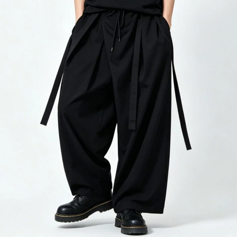 

New men's pants in dark style, loose wide-leg pants, high-waisted casual cropped straight-leg pants A54