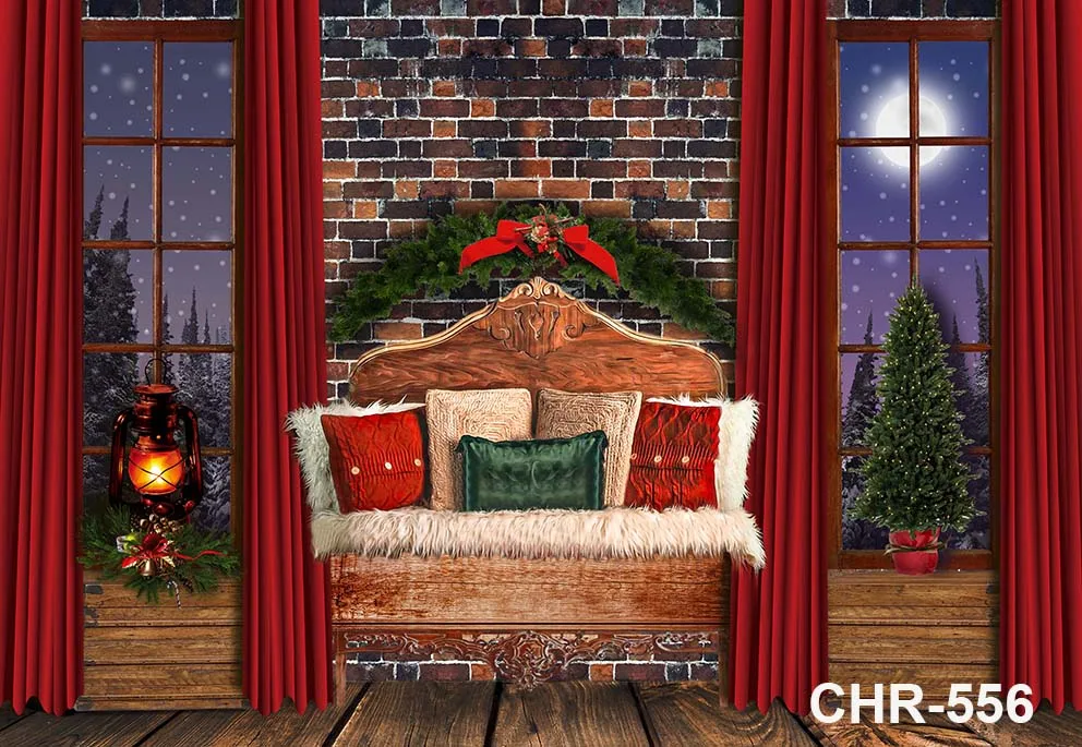 Christmas HeadBoard Photography Backdrop Baby Portrait Photographic Wreath Bed Wooden Wall Decor Family Kids Photo Studio