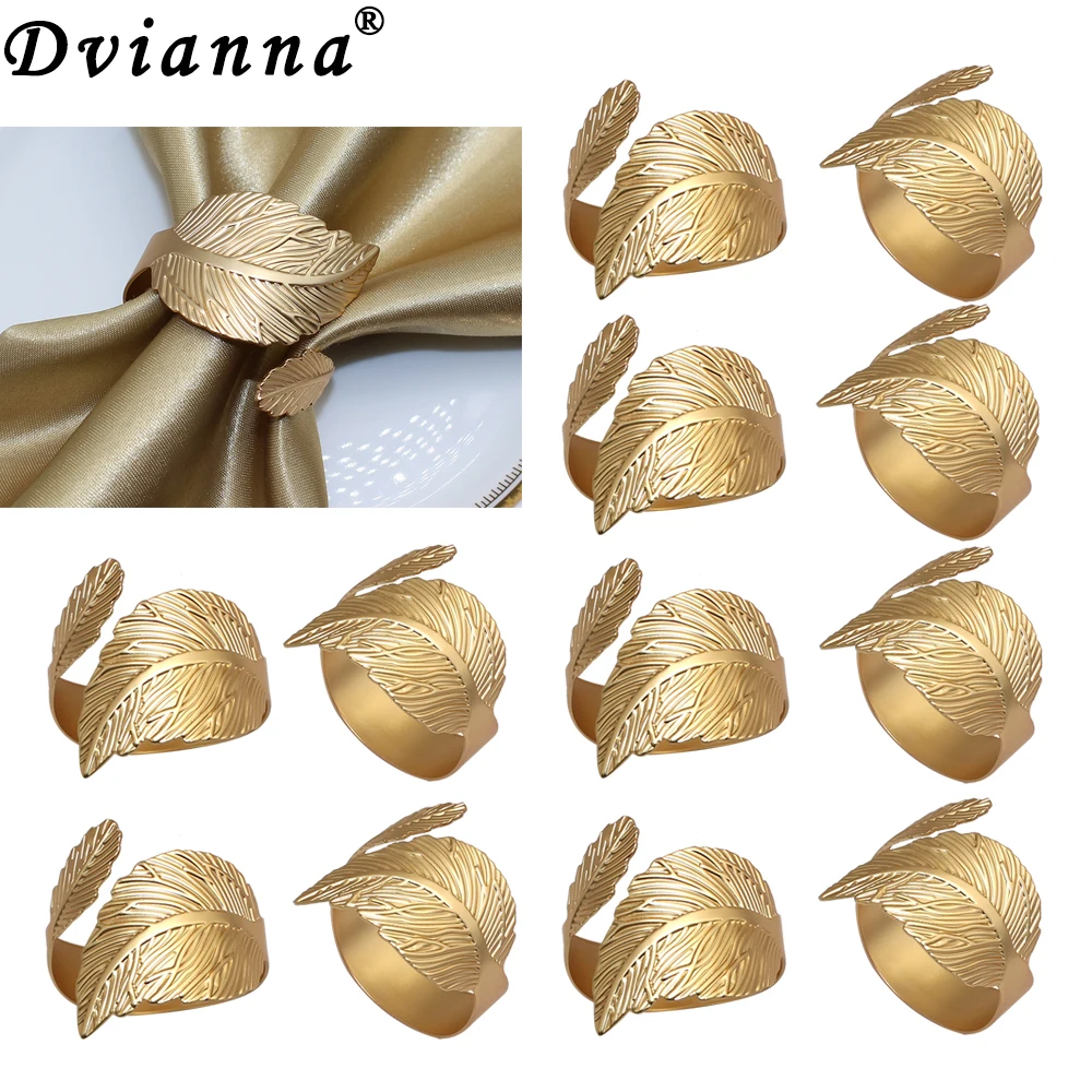 12Pcs Matte Gold Leaf Napkin Rings Leaves Napkin Holder Rings for Thanksgiving Wedding Christmas Dinning Table Decoration HWL36