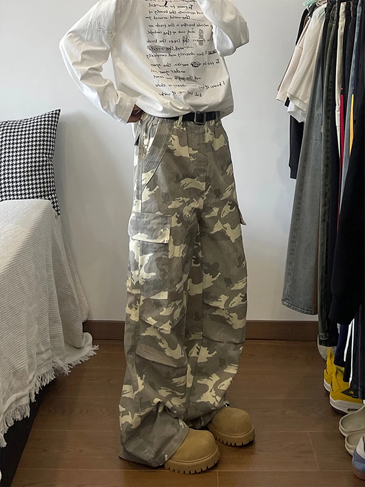 

Американские ретро-джинсы в камуфляжном стиле для мужчин, модные, в стиле High Street, свободного кроя, широкие, длинные брюки Haome