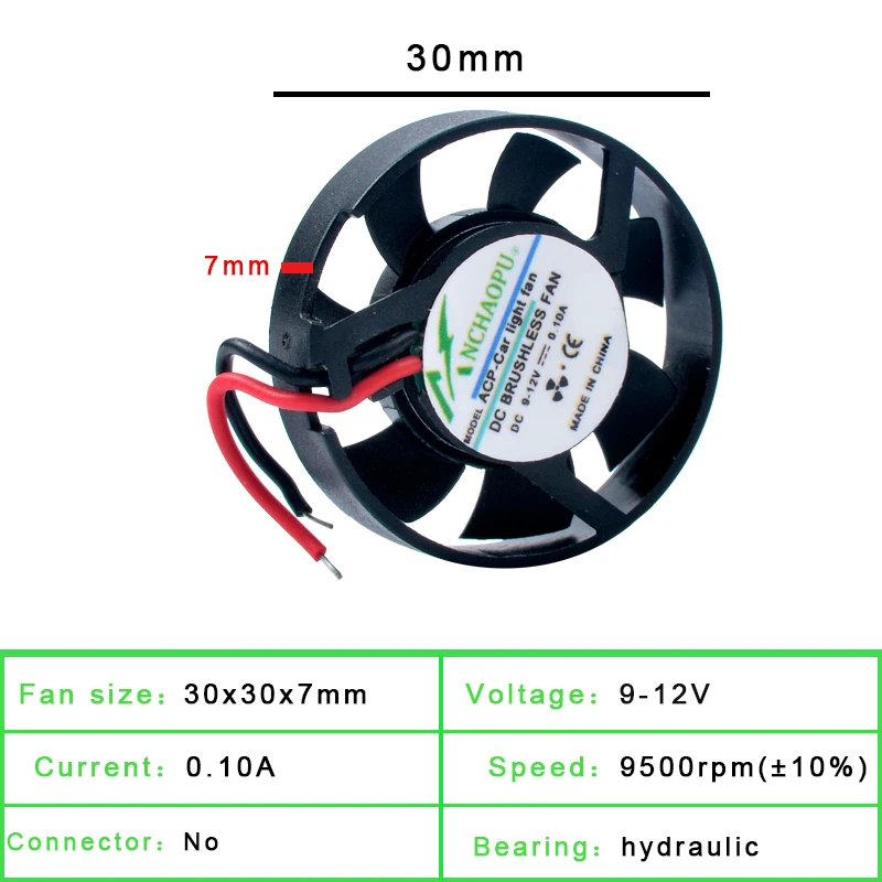 9V 12V Diameter 3cm 30mm fan 30x30x7mm Ultra-thin circular mini cooling fan for LED car lights