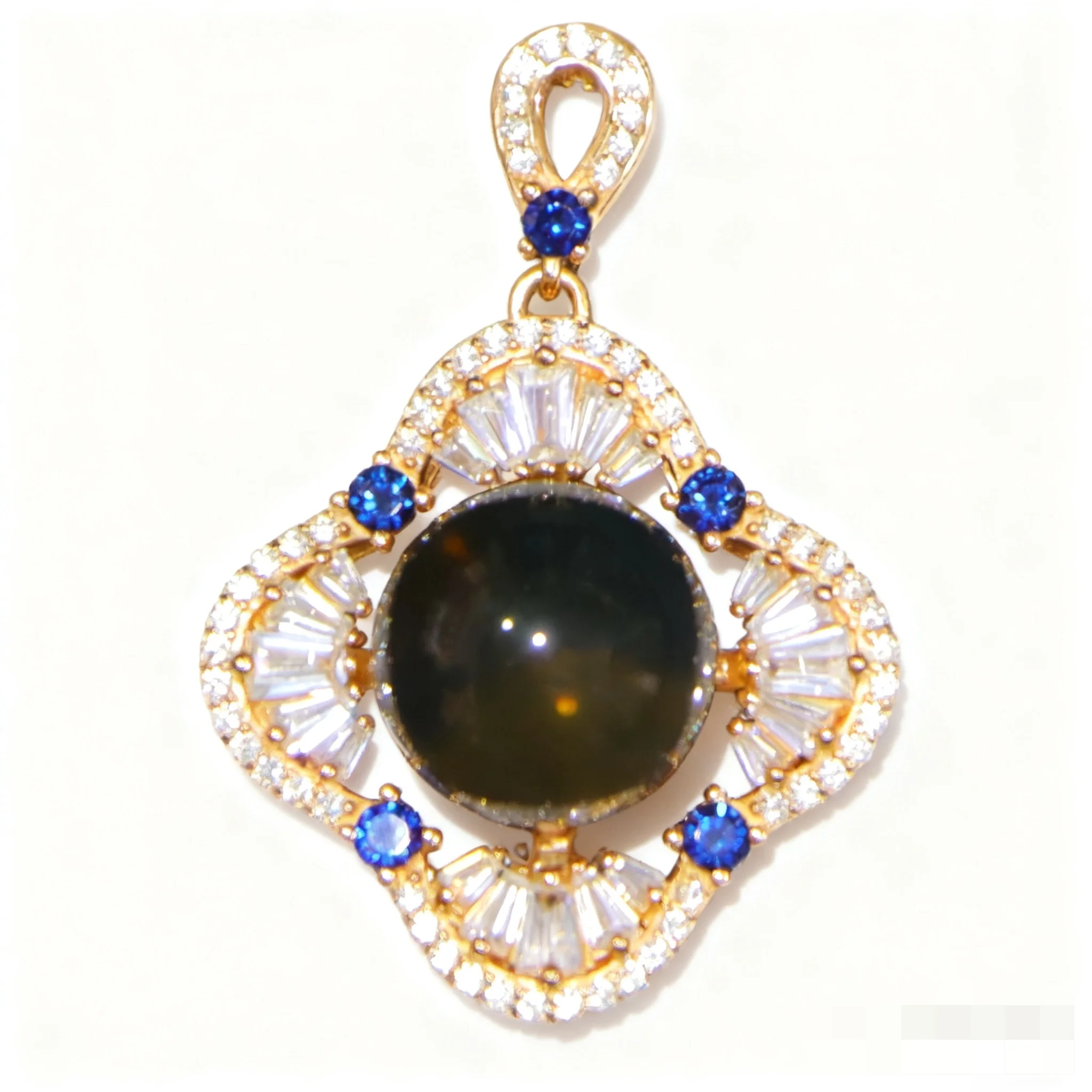 

Подвеска из стерлингового серебра с натуральным мексиканским синим янтарем, 12 мм, ретро-дворцовый стиль, четырехлистный цветочный дизайн