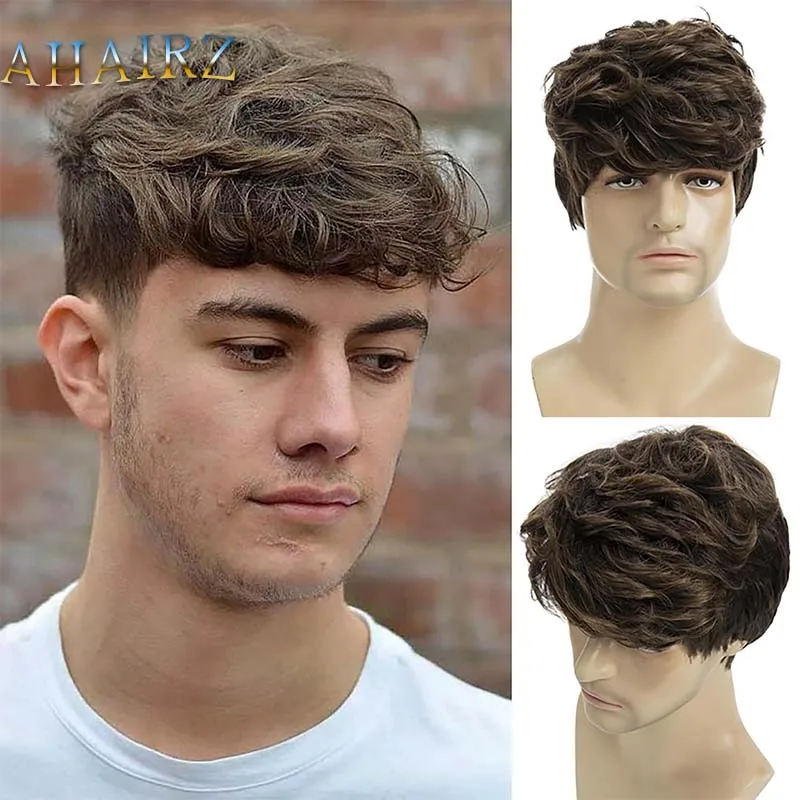 

Synthetic Wig Short Curly Brown Wig For Men's Wig Daily Wear Halloween Costume Cosplay Hair Heat Resistant