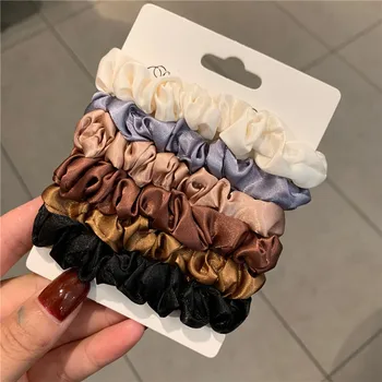 6/18 Pièces Chouchous élégants pour femmes Simulation minimaliste Élastiques en soie Élastique à boucle élastique Queue de cheval couleur unie 12 meilleurs bandeaux en cuir vendus - No 2