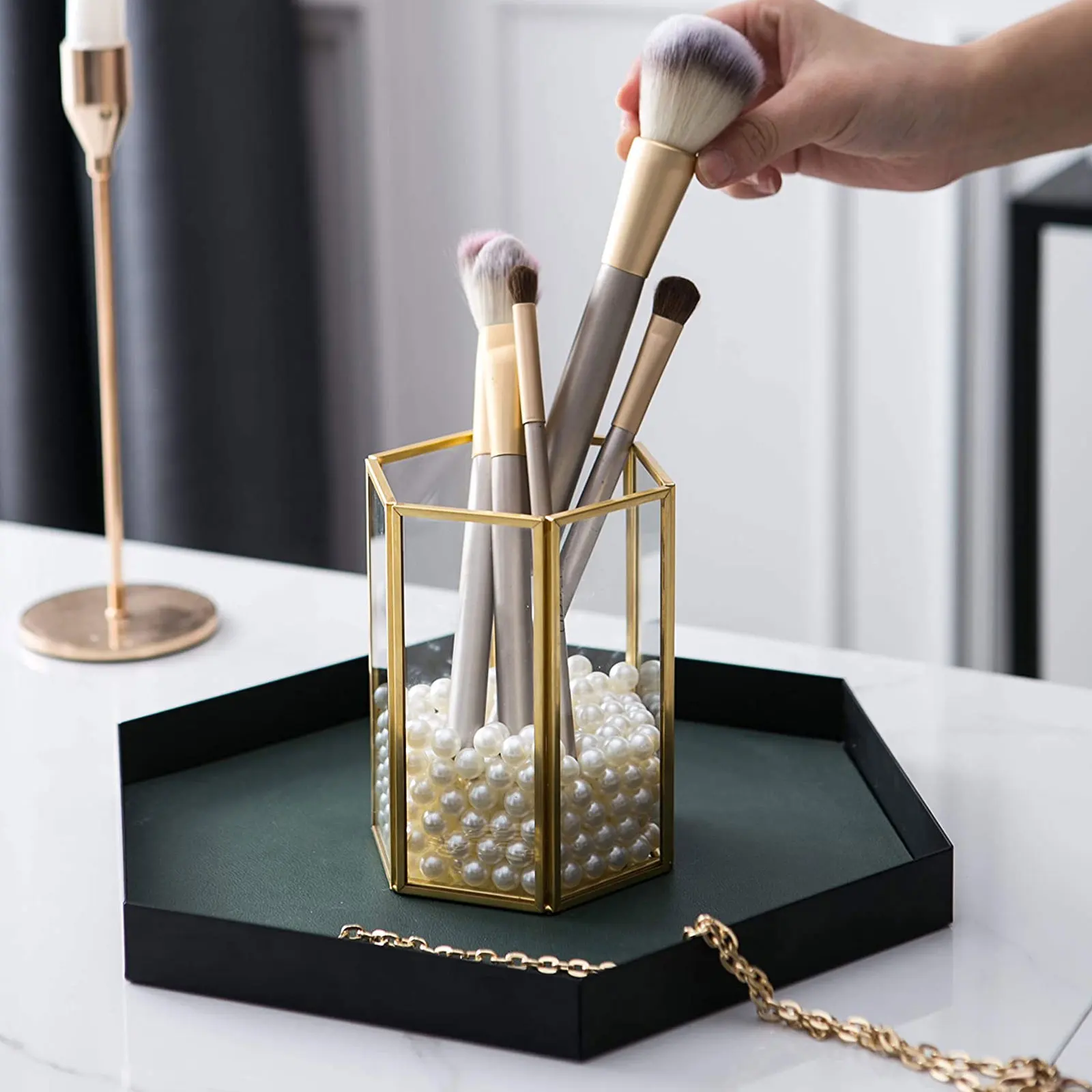 

Acrylic Makeup Brush Holder Organizer Transparent Storage Box Desk Brush Holder Cup Thickened Glass-Like Large Capacity