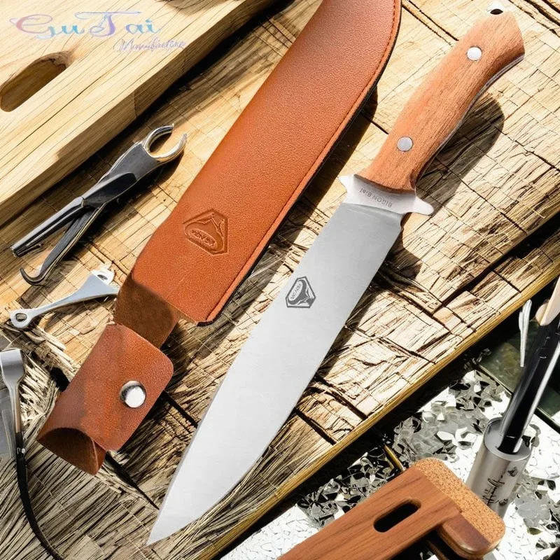 Cleaver Hunting Knife High-end Colored Wood Handle Boning Knife Cutting Meat Cutter Outdoor Knife Kitchen Camping Knife