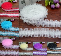 HOT 1/ 3/ 5 yards2-Laye Beautiful Gathered organza Lace sequined Trim DIY