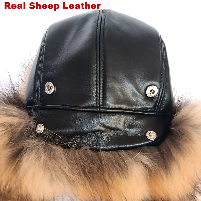 Genuine Sheep Leather Winter Warm Real Fox Fur Cap With Earflap For Men  Hat Thick Female and Male Fashion Winter Earcap Caps