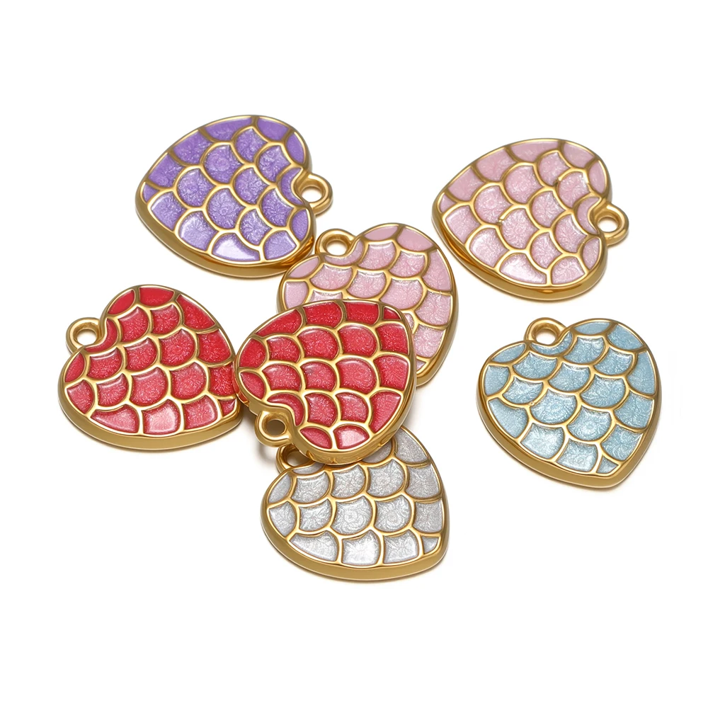 

5pcs Stainless Steel Enamel Heart Charms Fish Scales Pendant for DIY Jewelry Findings Necklace Earrings Making Bracelet Supplies