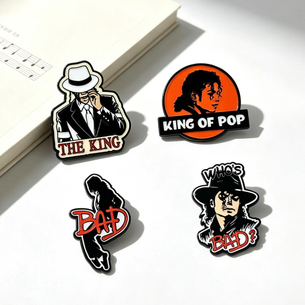 4pcs King of Pop Music Metal Badge Brooch Versatile Bag Decoration Music Lover Clothing Lapel Pin Fashionable Punk Jewelry Acces