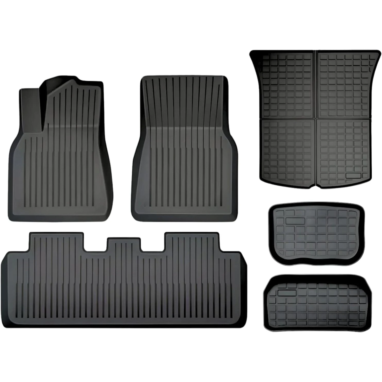 Floor Mats for Tesla Model Y 3 6pcs Full Set Custom Fit All Weather TPE Cargo Liner Cargo Trunk Accessories