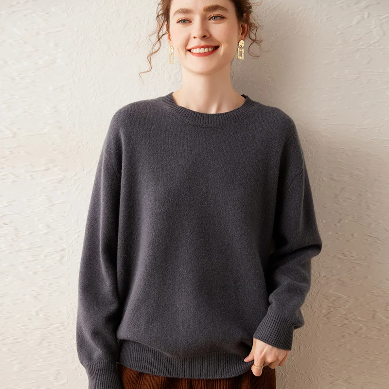 Autumn Winter 100% Cashmere Sweater O-Neck Women\'s High Quality Pullover Female Loose Large Size Thicken Knitted Jumper 6 Colour