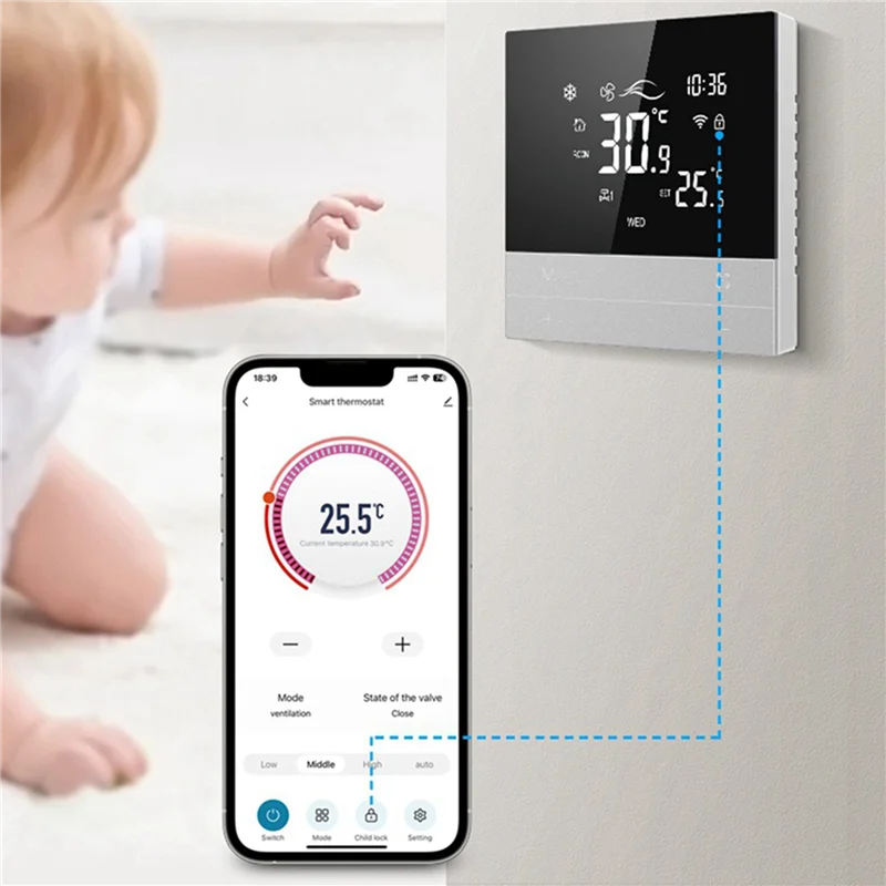 ABMF-2X Tuya Wifi Smart Thermostat Switch Heating Cool 3 Speed Fan Coil Unit Voice Temperature Controller