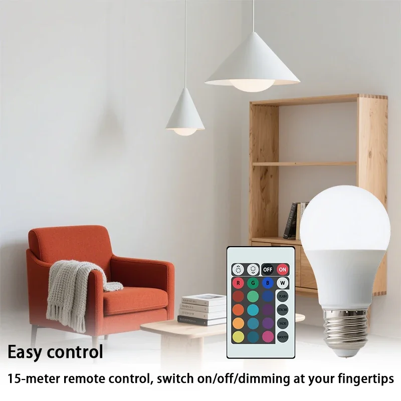 16 Colors RGBW Bulb LED Multicolor Bulb E27 Base 220V Household Lighting Dimmable 24 Key Remote Control Atmosphere Neon Light