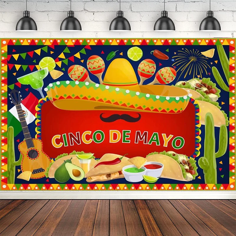 

Фон для фотосъемки Cinco De Mayo, мексиканская фиеста, день рождения, кактус, гитара, вечеринка, ночной торт, декор стола, фон для фотобудки