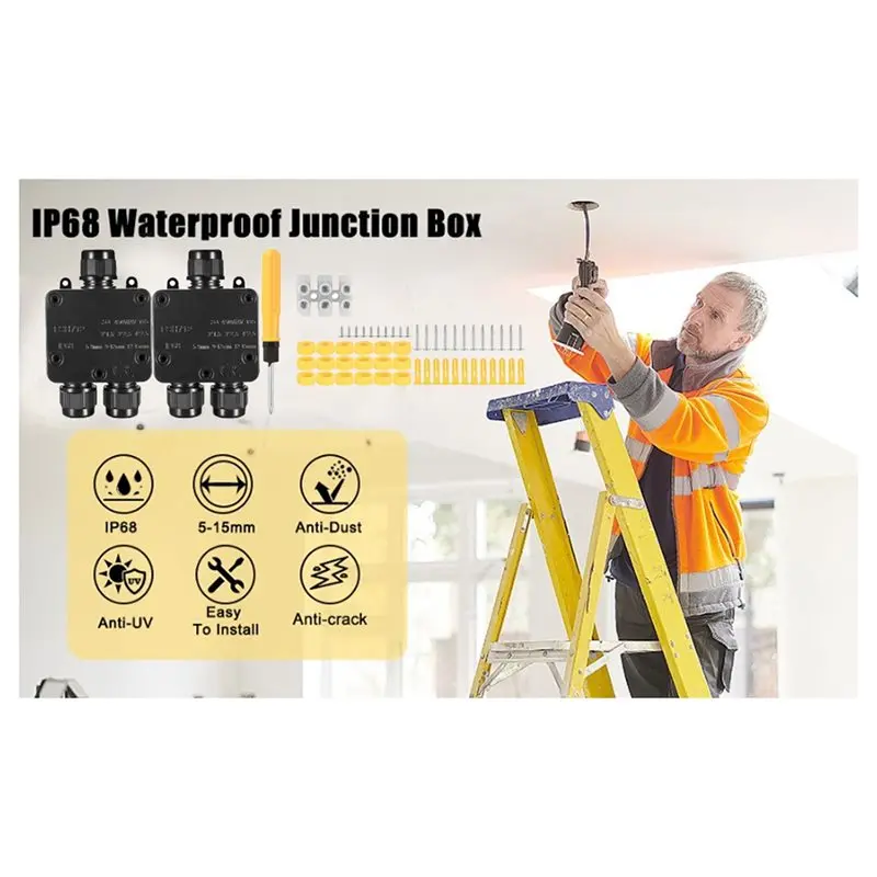 【ADORN】New For 4-15Mm Cable Compatible Y-Type Junction Box-IP68 Waterproof Outdoor Enclosure With Gland In 2Pcs Set-PA9 Model