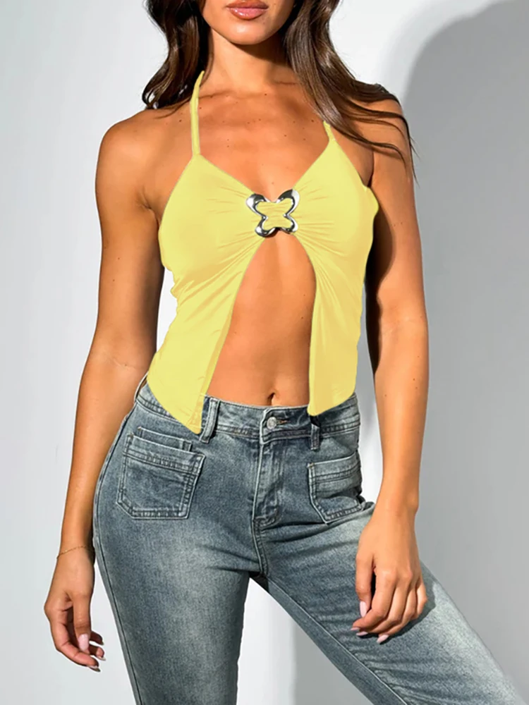 

Cutenew Splice Chic Irregular Women Camisoles Tops Summer Solid Fashion Split Skinny Mini Tank Female Stunning Sexy Hot Clubwear