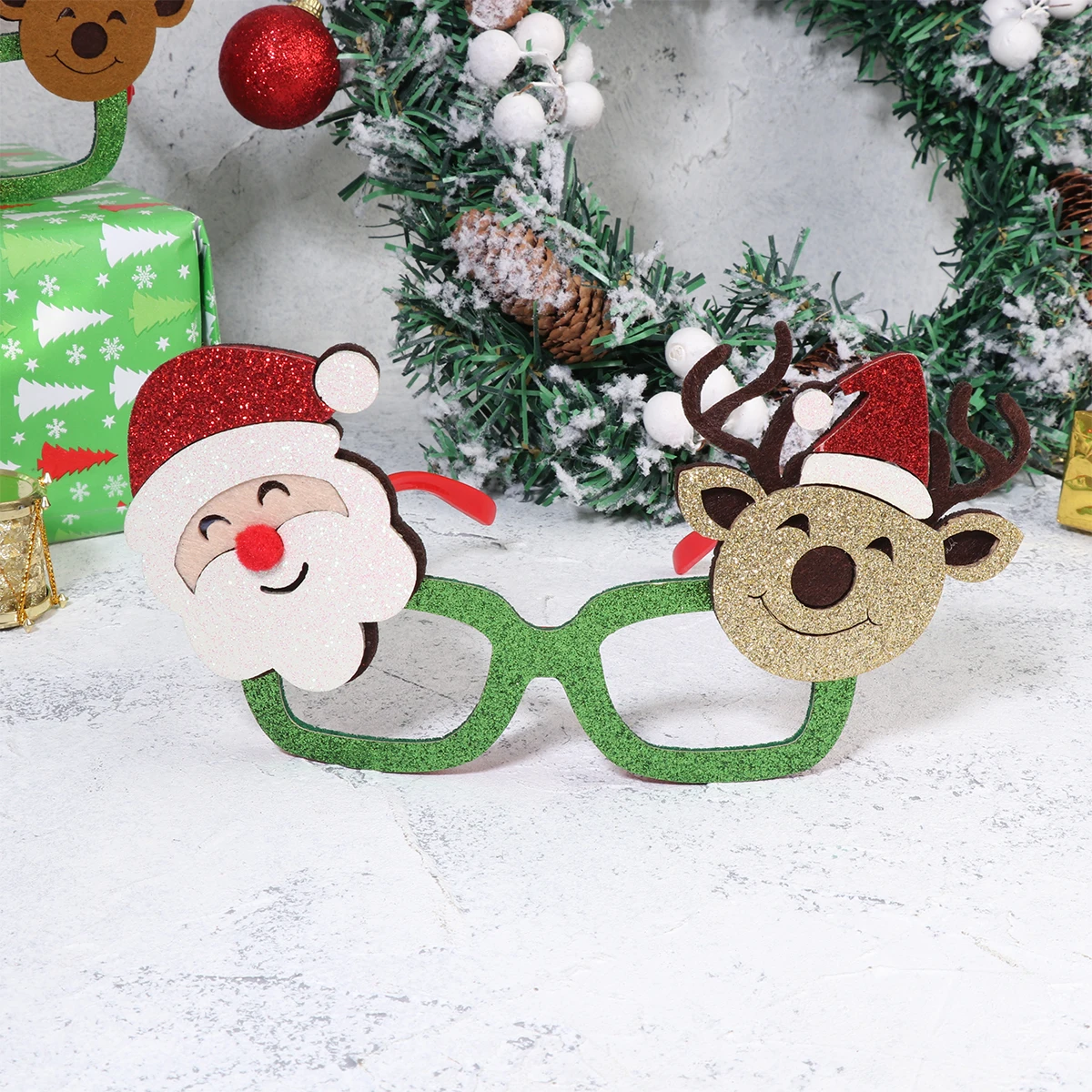 

2Pcs Sequins Christmas Glasses Elk Snowman Shimmering Cartoon Adult Xmas Reusable Lightweight Props