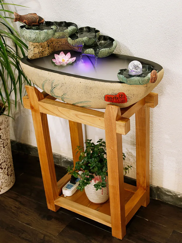 Opening gift rockery, flowing water, fountain decoration, floor to floor water feature, wealth attraction, living room,