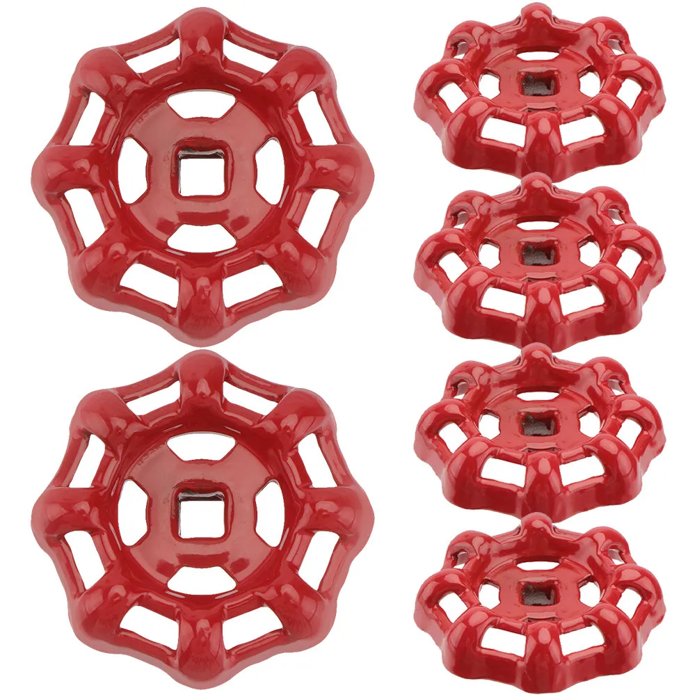 6pcs Red Metal Gate Hand Wheel Cast Iron Shutoff Handle Parts Flat Bottom Easy Operation Reliable Sealing Kitchen Faucet view 5