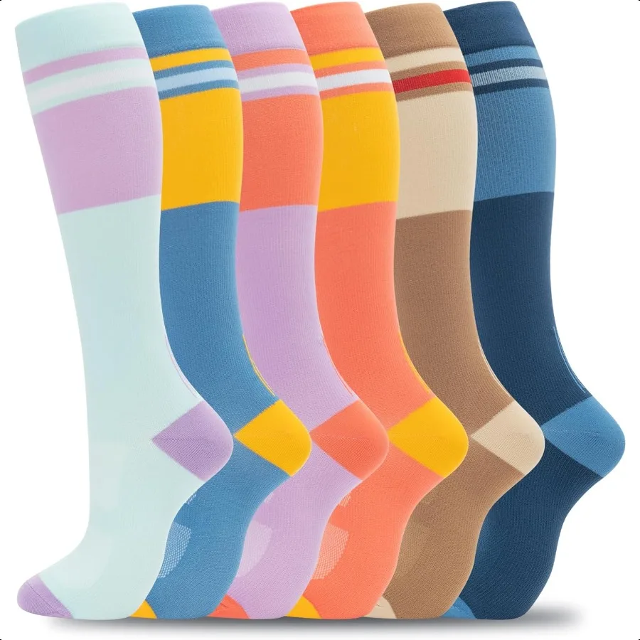 

fenglaoda Comprion Socks for Women Men port Circulation 6 Pairs Socks For Nurse Travel Flight