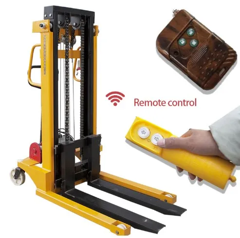 Factory Directly Wireless Remote control Semi Electric Pallet stacker Pallet Lifter forklift in Warehouse