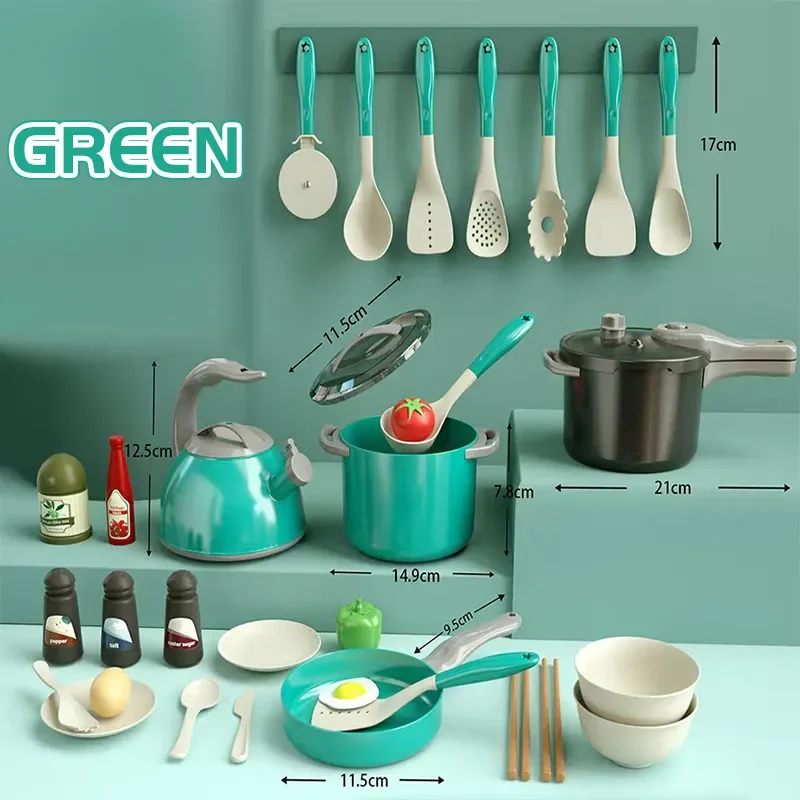 Juego de cocina de 32 piezas para niños y niñas, juego de comida con ollas, utensilios de cocina, juego de rol