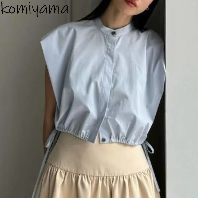 Comfortable Soft Camisas Drawstring 2025 Woman Shirts & Blouses New Sleeveless Blusas Japan Sweet Ropa Mujer Summer Tops