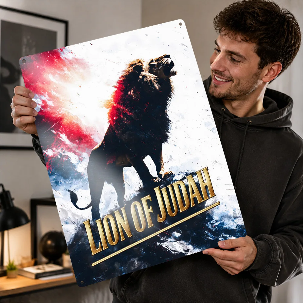 Lion Of Judah Roaring Aluminum Poster Graphic Design Wall Art For Home Office Customized Metal Sign Faith Inspired Gift Idea