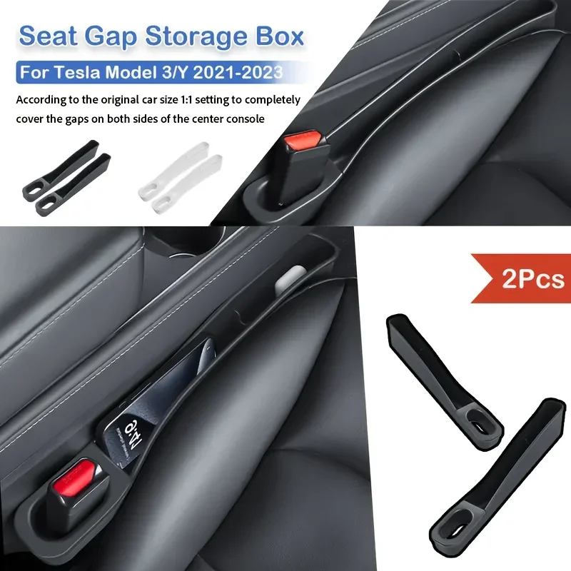 2PCS Seat Gap Storage Box for 17-24 Tesla Model 3 21-24 Model Y Strip Crevice Organizer Filler Pocket Multifunction Wallet Key