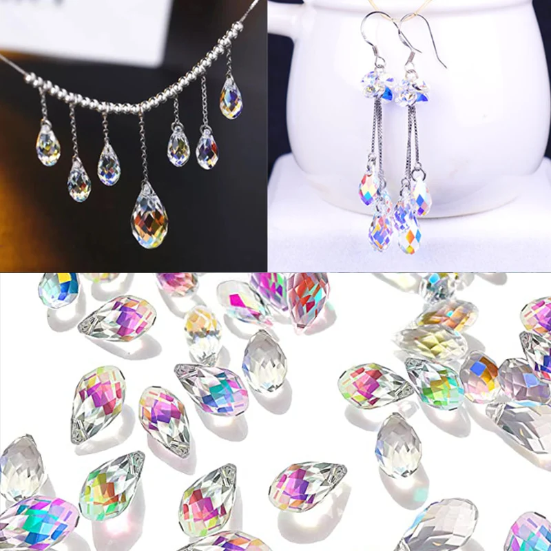 72/84PCS 11/13mm Faceted Teardrop Glass Pendant AB Color Rainbow Crystal Beads for Jewelry Making DIY Earring Necklace Bracelets