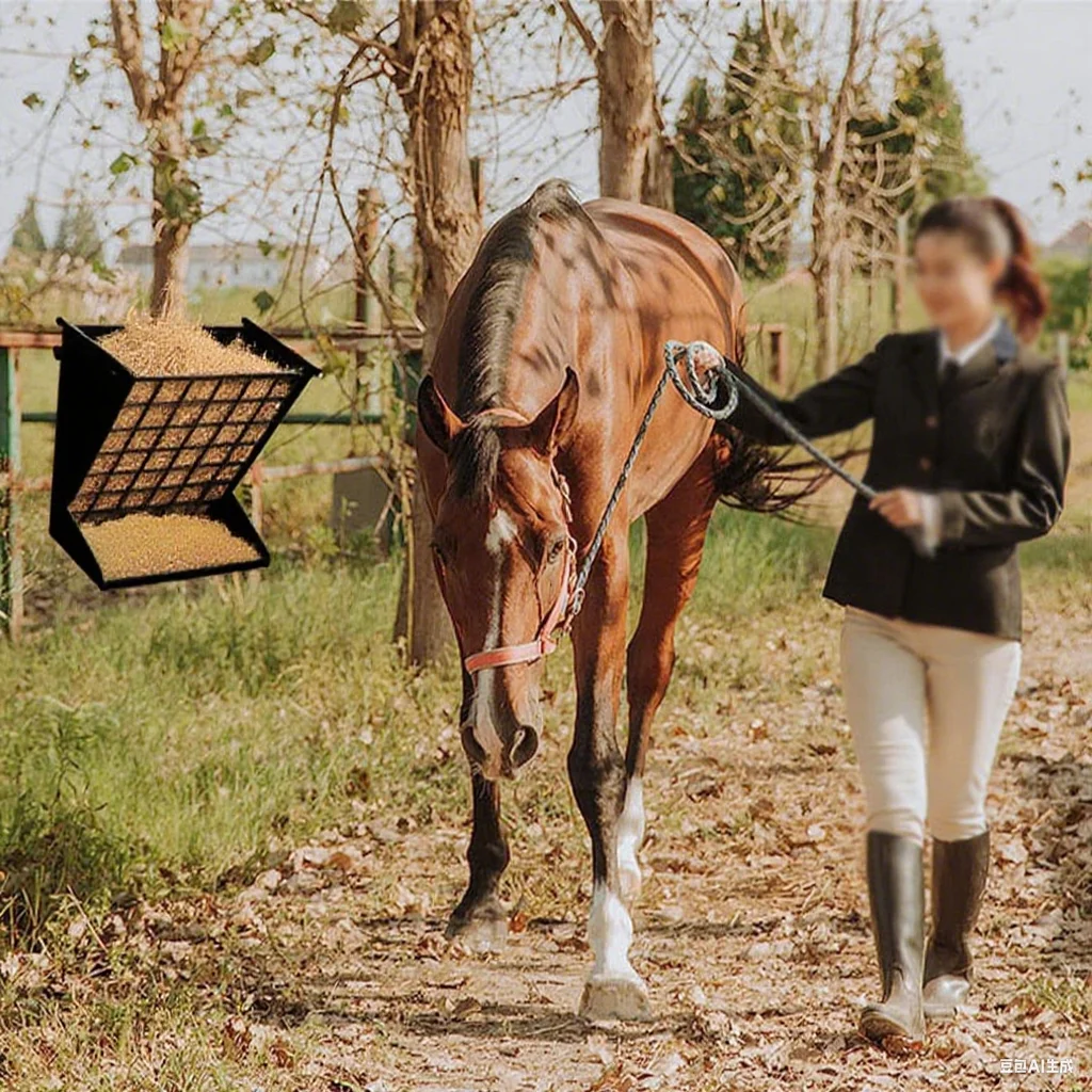 رف مغذي القش المعدني المجلفن 2 في 1 مثبت على الحائط باللون الأسود للماعز/الأغنام/الخيول #4