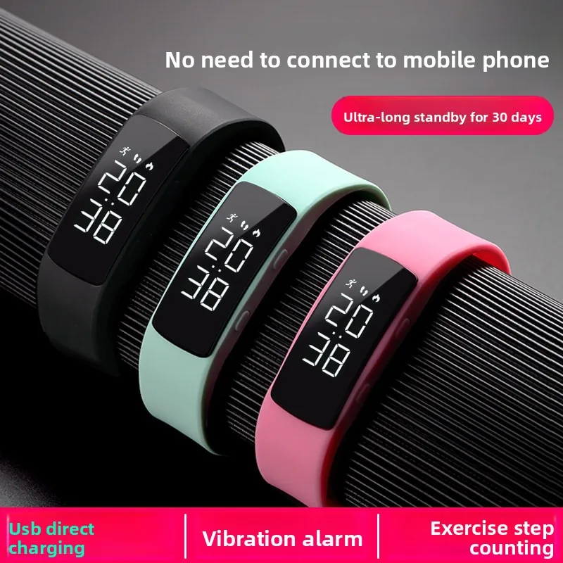 2026 New LED Kids Digital Alarm Clock Bracelet Smart Swimming Waterproof Adjustable Electronic Watch Step Counter No APP