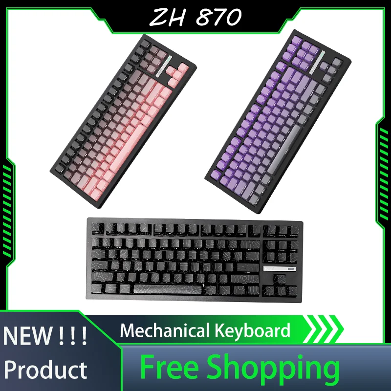 ZUOHE Zh870 Mechanical Keyboard Tri-Mode Wired Wireless Bluetooth Side Engraved PBT Keycap Hot Swap Customized Office Laptop