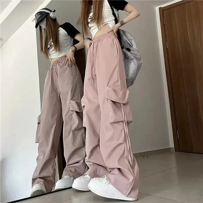 

1950s American Retro Quick-drying Work Pants Women 3D Pocket High-waist Straight-crotch Loose Casual Drag-on Long Pants