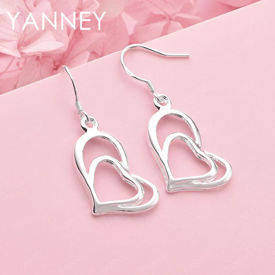 

Изысканные двухслойные серьги в форме сердца из стерлингового серебра 925 пробы для женщин, модные аксессуары, ювелирные изделия, свадебные подарки