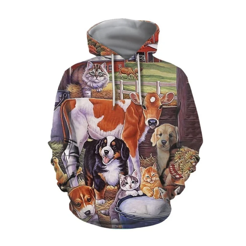 3D All Over Printed Men\'s Animal Cow Hoodie Spring Autumn Pullover Sweatshirt Coat New In Oversized Mens Hoodie Jacket Clothes