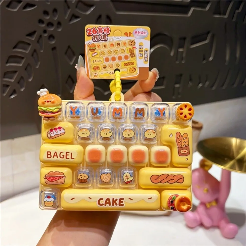 Bread Themed 26 Keys Keyboard Keychain Clear Key Sounds Plastic Fingertip Button Key Ring Fake Food Cartoon Mechanical Keyboard