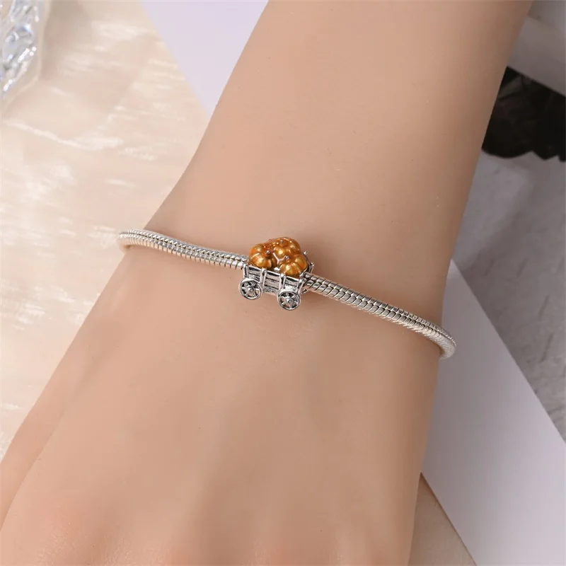 Herbstserie aus 925er-Sterlingsilber, braune Ahornblätter, Vogelscheuche, Eichhörnchen, Kürbis-Charms, Perlen, passend für Pandach-Armbänder, DIY-Schmuck – Detail 27