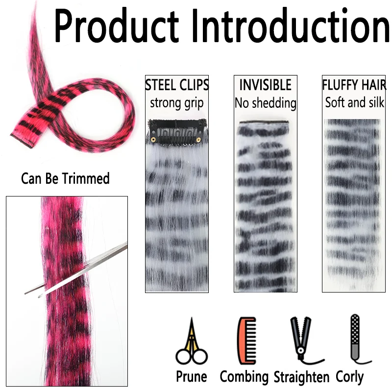 Extensiones de Cabello sintético con estampado de leopardo, extensiones de 18 pulgadas, multicolor, reflejos de fiesta, Clip