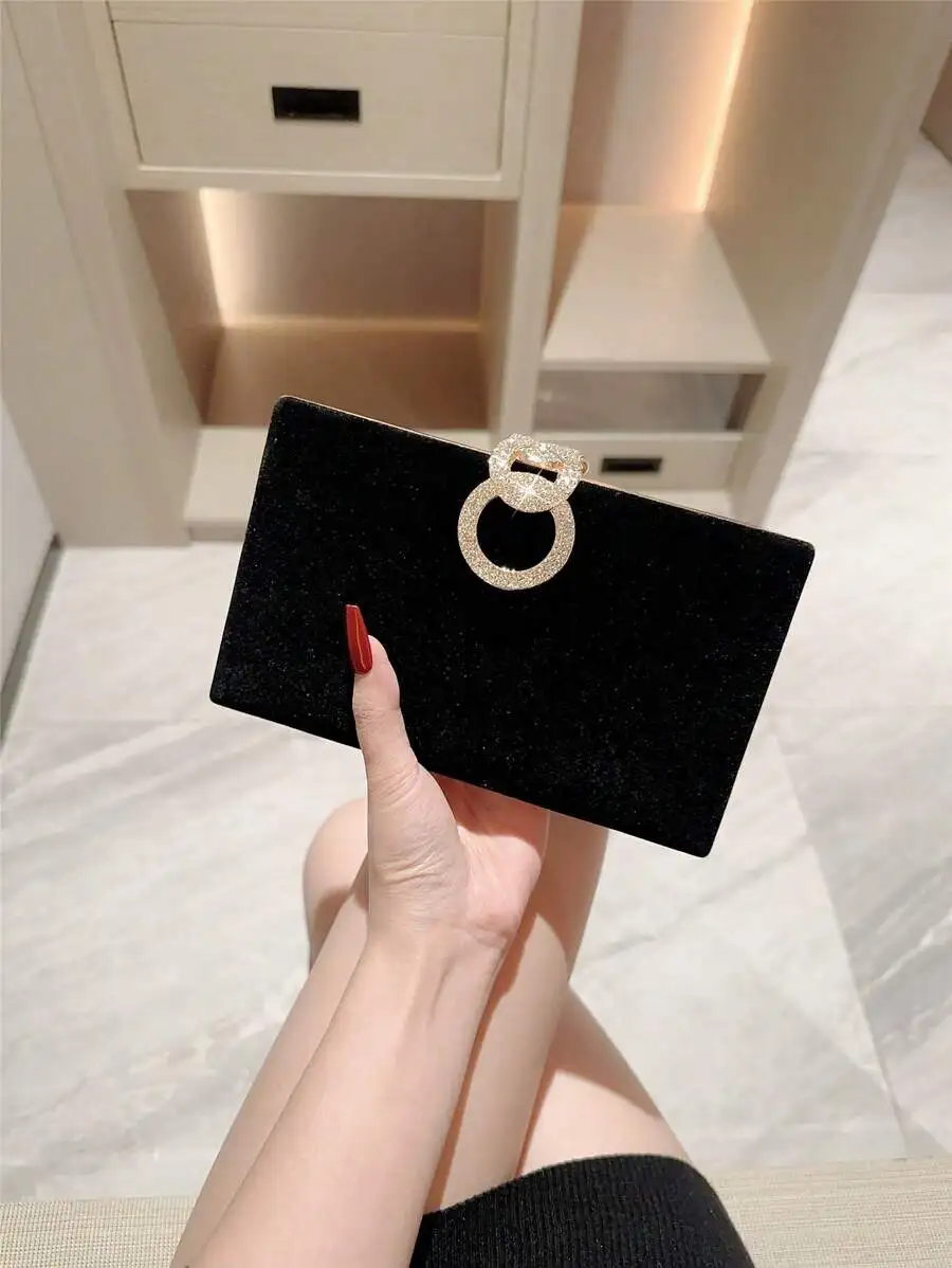 

Luxury Velvet Box Clutch With Rhinestone Decor Evening Bag For Party Wedding Prom