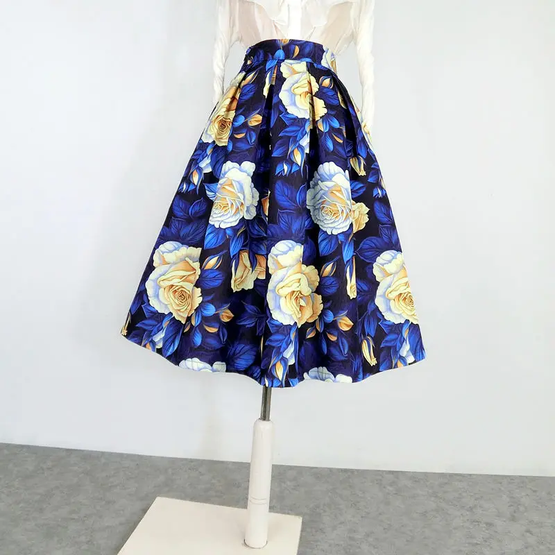 

Bust skirt new retro printing floral high waist medium and long skirt 2025 foreign style thin elastic autumn and winter