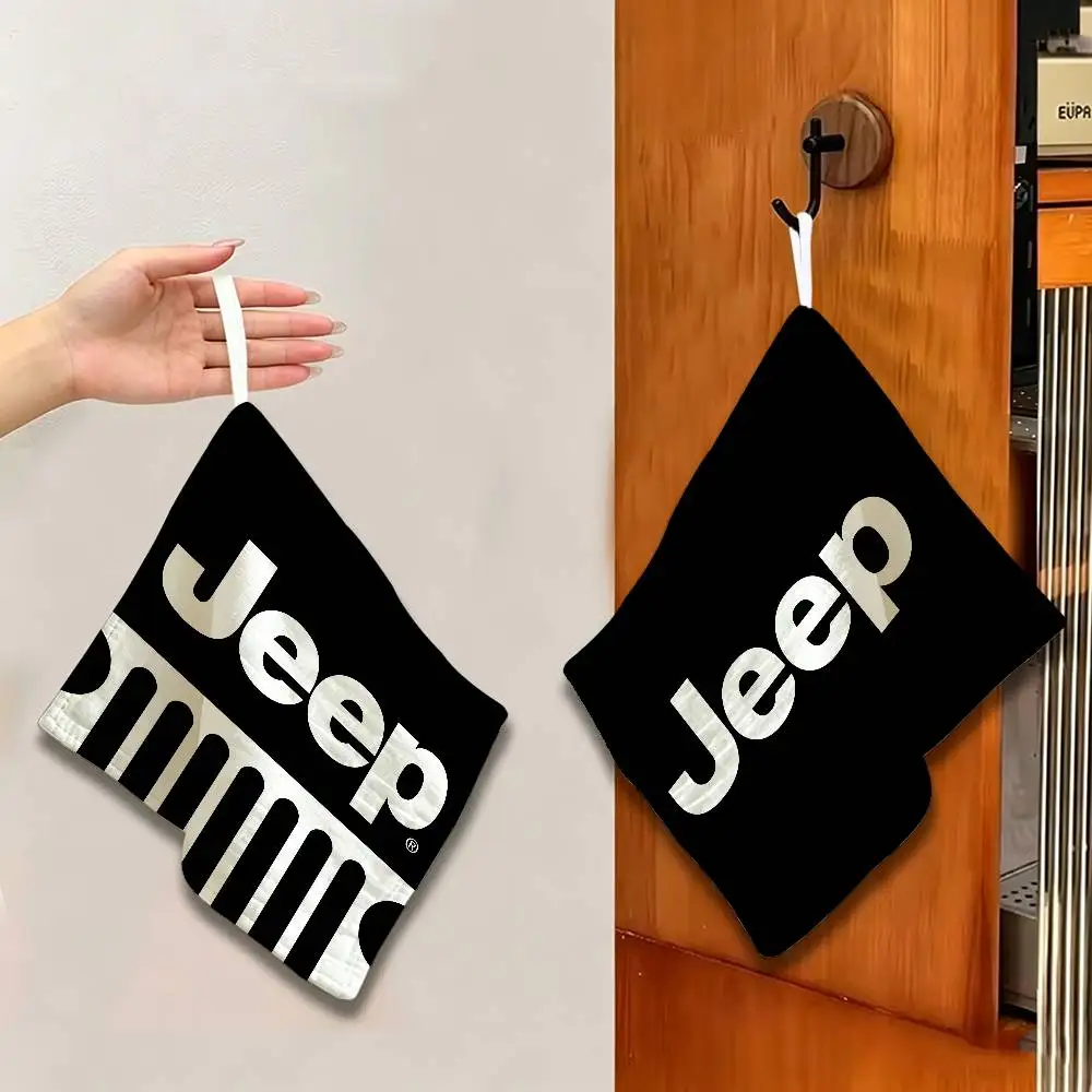 J-Jeep car Thickened Polyester Cotton Hanging Towel, High Absorbent Hand Wiping Towel for Indoor Use
