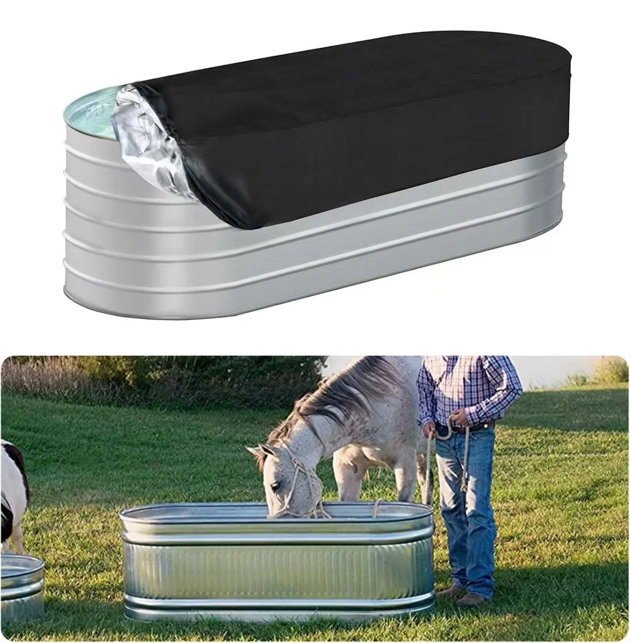 Oxford Fabric Pool Cover for Oval Stock Tanks Waterproof and Tear Resistant Outdoor Dust Cover with Secure Fit