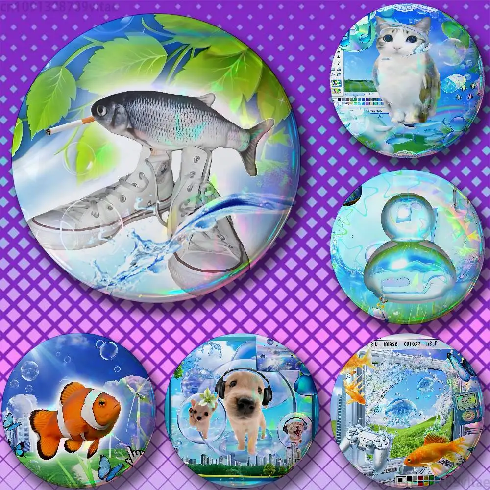 

Frutiger Aero Art 32/44/58mm Handmade Pins Round Brooch Badge Backpacks Clothes Jewelry Gifts