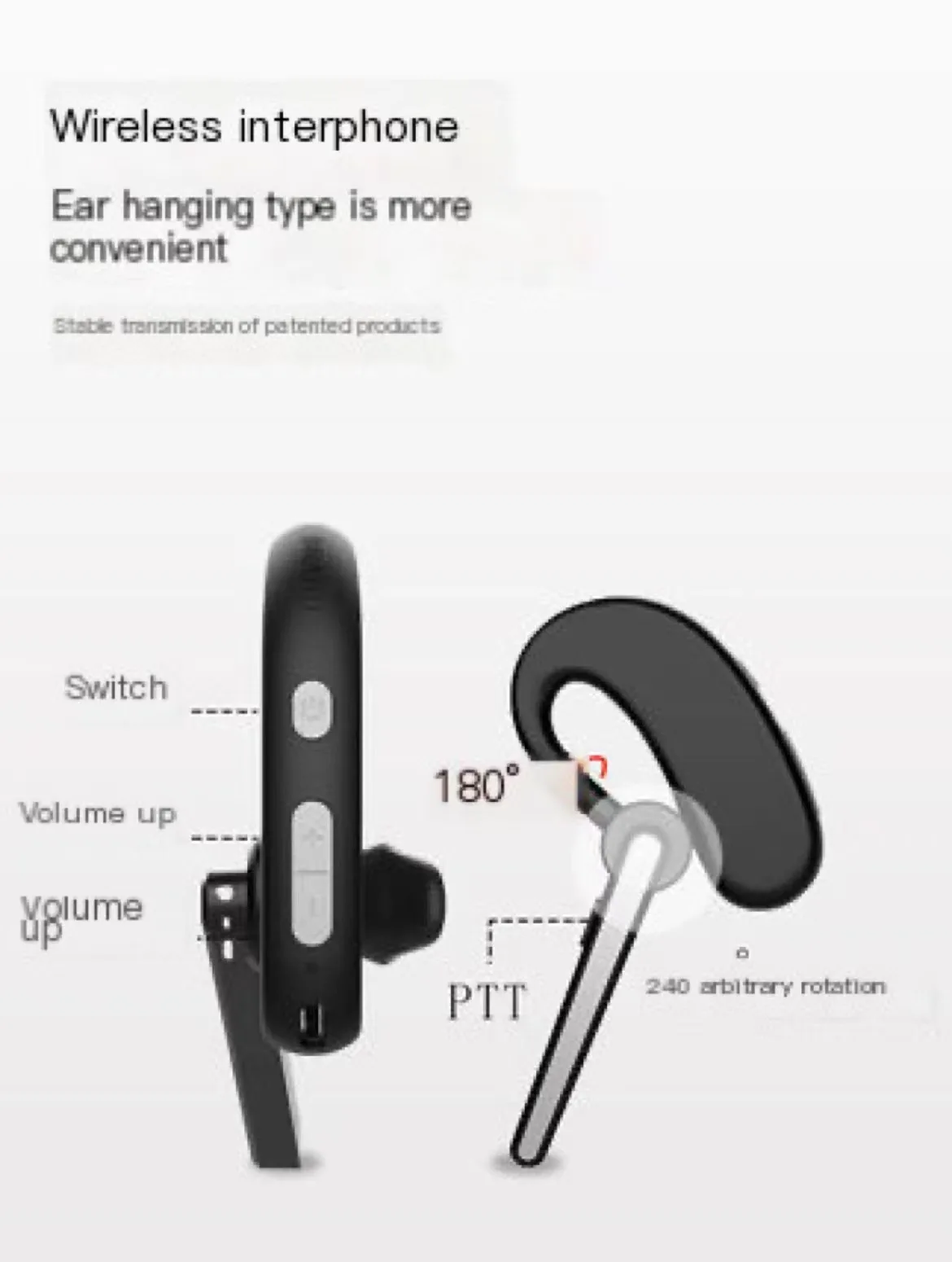 Sinorise Walkie-Talkie kait telinga SR-615, Mini Bluetooth telinga gantung untuk penggunaan Hotel (1 buah))