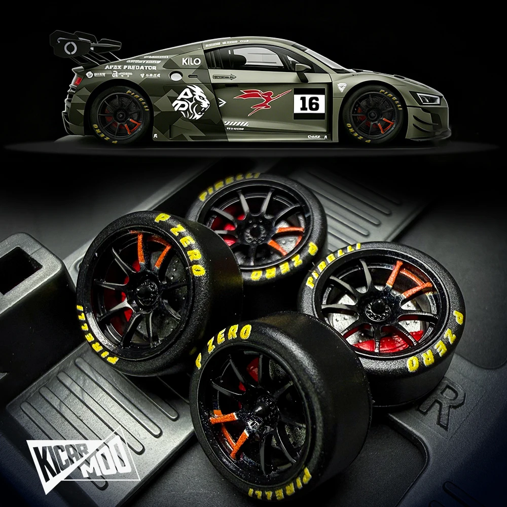 Kicarmod 1/64 Resin "Dove" Center Lock Racing Model Wheels 10.8mm with Rubber Tires & Dynamic Bearings for MINIGT 911 R8 view 2