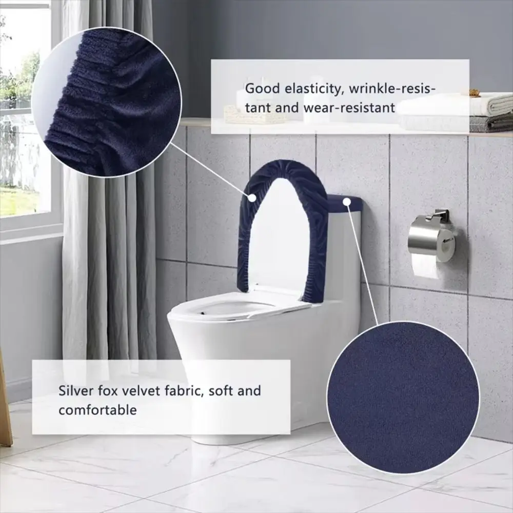 2Pcs/Set Solid Color Toilet Seat Cover Thickened Soft Touch Tank Lid Cover Washable Split Toilet Lid Cover Protective Sleeves