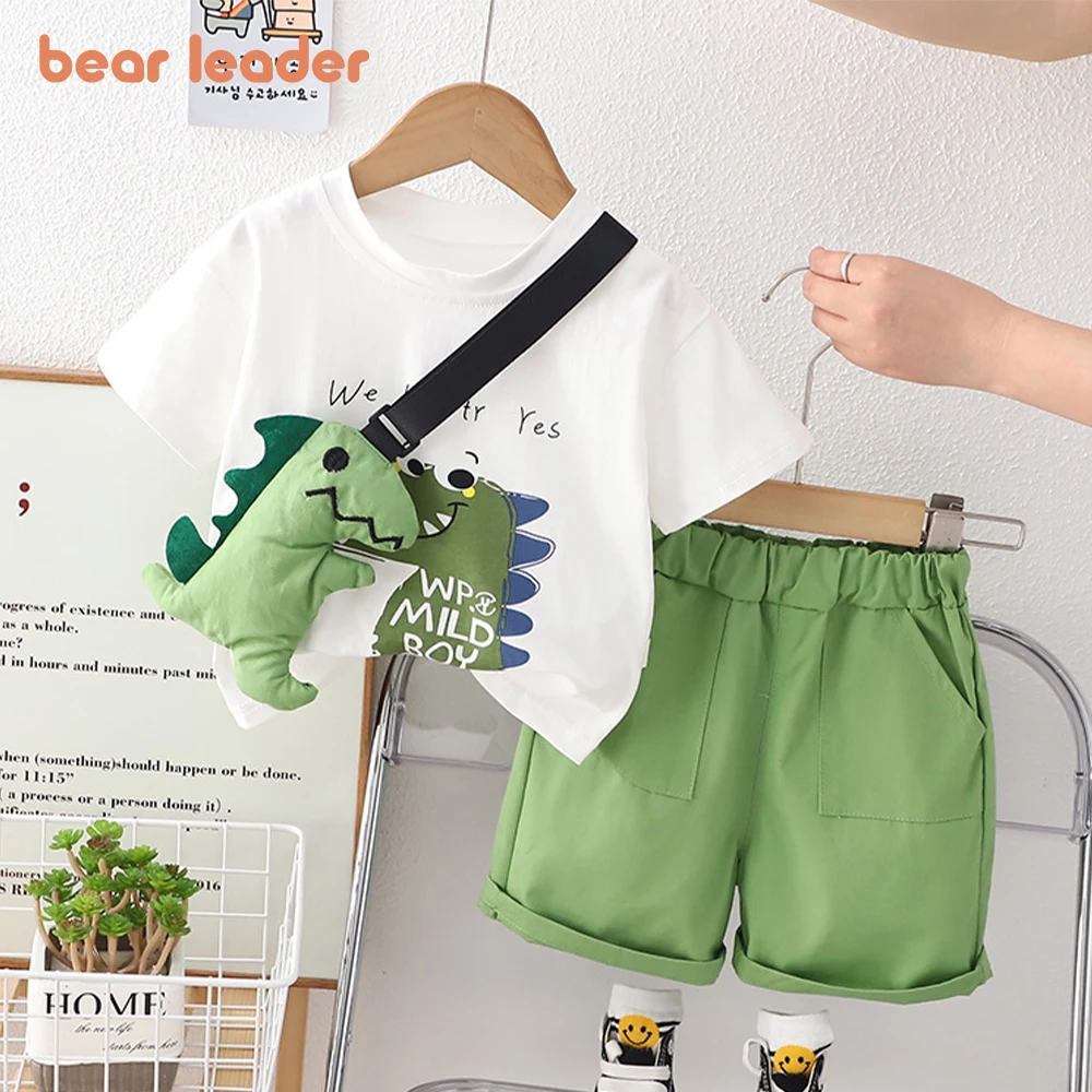 

Bear Leader Boys' Short Sleeve Set 2023 Summer New Boys' Top+Shorts Set Cartoon Dinosaur Casual Set Children's Fashion Clothing