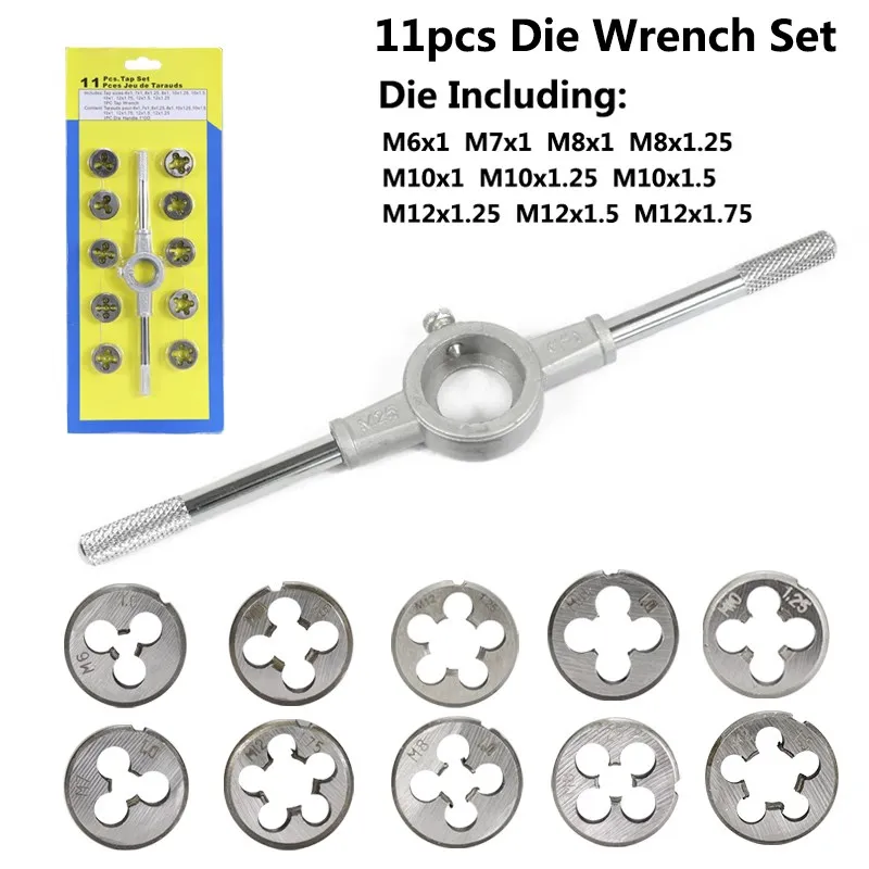 XCAN 6/8/11pcs Metric Die Wrench Sets Circular Die Kit Screw Thread Taps and Die Hand Tapping Tools